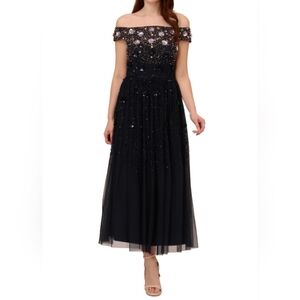 Adrianna Papell Women's Embellished Off-the-Shoulder Gown - Navy/rosegold, Size6